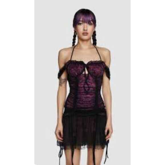 Current Mood Dresses & Skirts - Current Mood Whimsigoth Black Purple Lacy Mini Dress Size Small